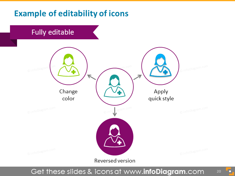 Healthcare medical icons blue green negative editable powerpoint clipart