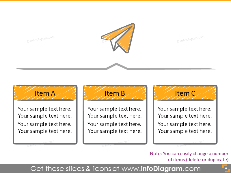 Scribble text boxes with title, 3 items and joint item