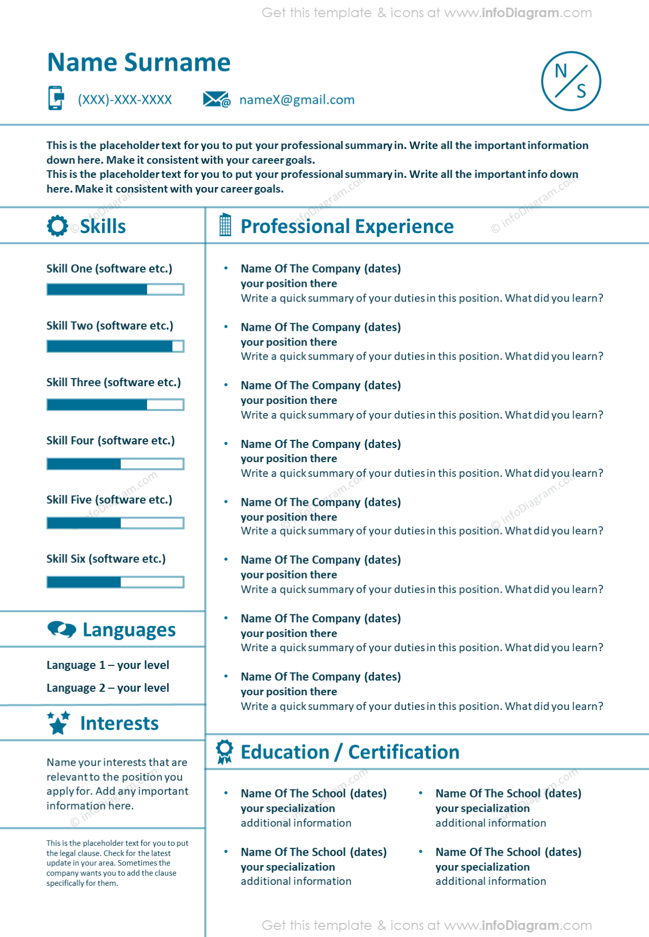 CV d'expérience professionnelle Light Lines présenté sous forme graphique sur une page.