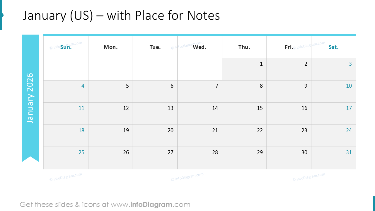 January (US) – with Place for Notes