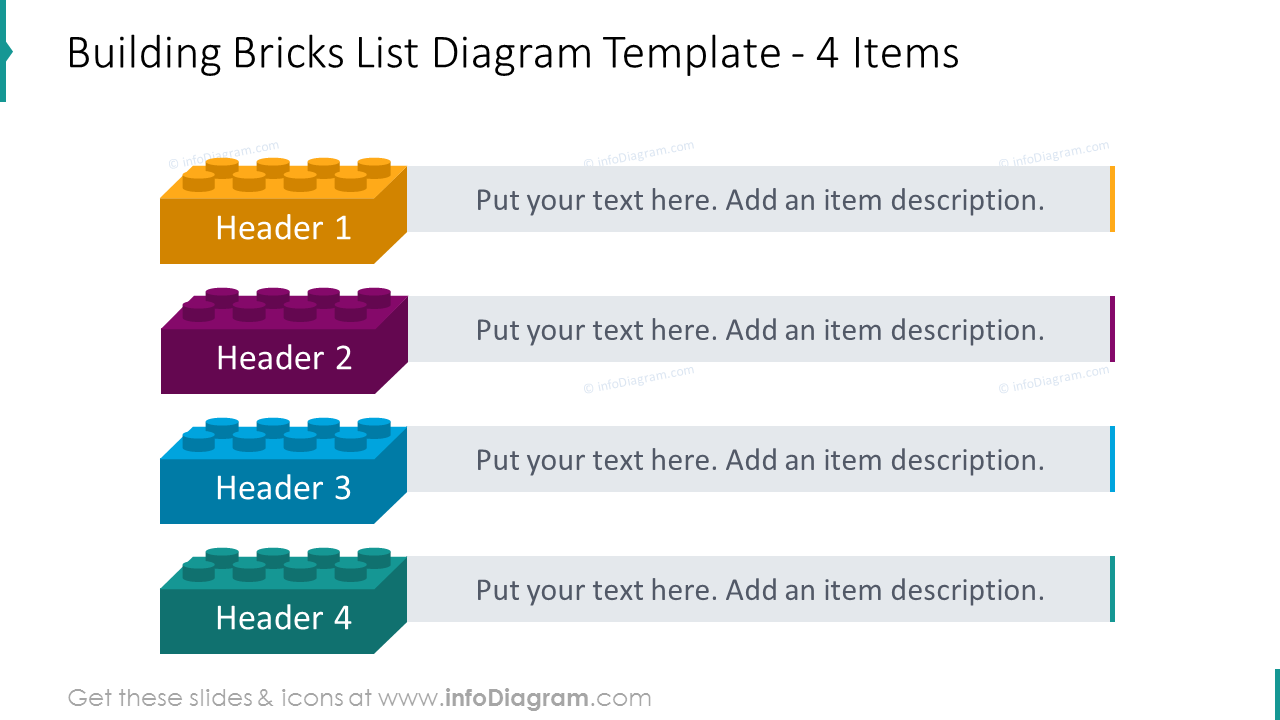 Building bricks list diagram ilustrated with 4 blocks
