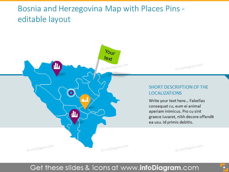 Karte von Bosnien und Herzegowina mit Orten-Pins