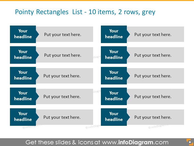 lista de 10 elementos mostrada en dos filas en color gris