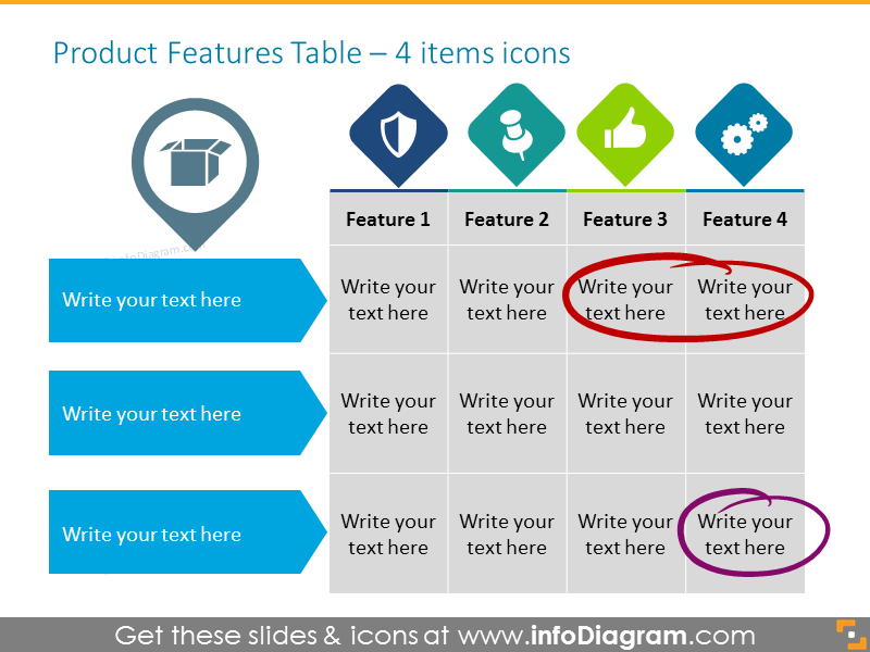 Gestreifte Tabelle Smart Art für PowerPoint mit Textmarker