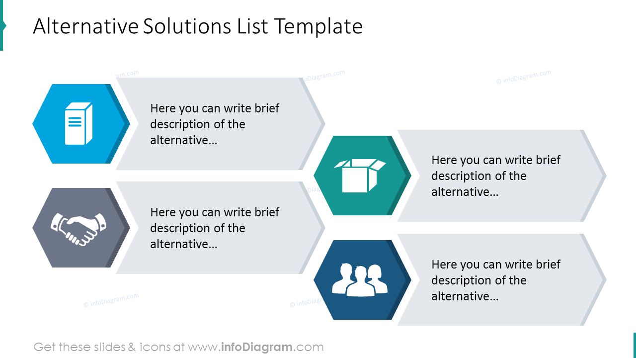 Alternative solutions list with honeycomb graphics