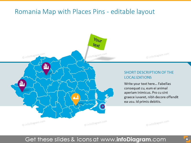 Romania Map with Places Pins