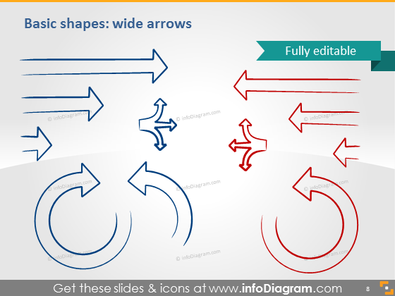Icônes de flèches larges formes clipart ppt