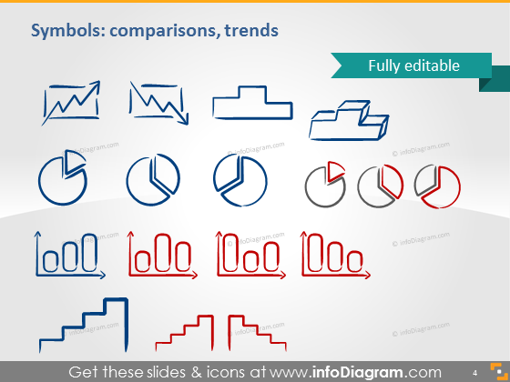 Symboles comparatifs graphiques tendances icônes ppt clipart