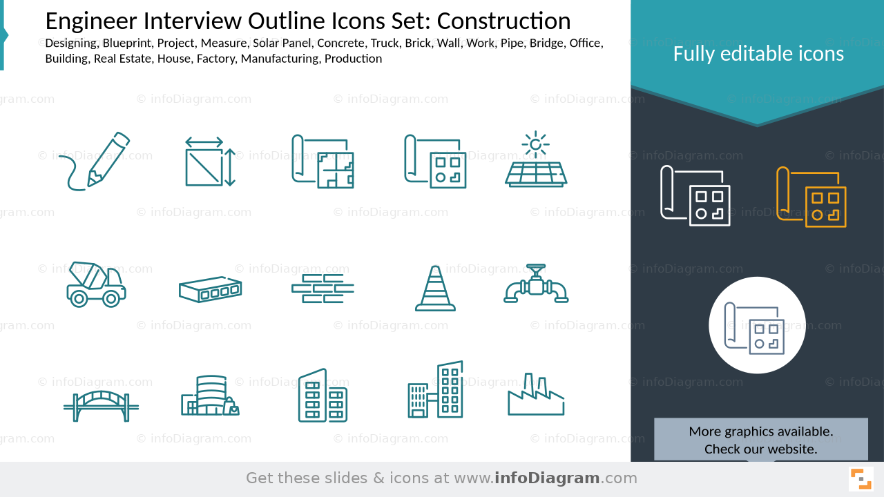 Engineer Interview Outline Icons Set: Construction