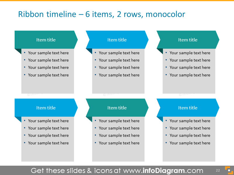 project timeline example for 6 elements in 2 rows