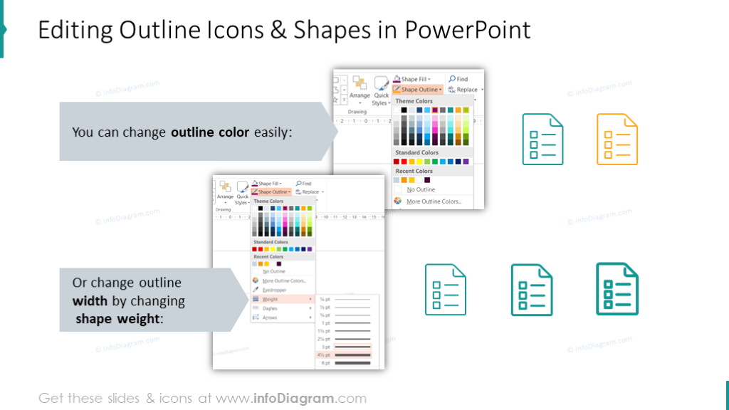 Editing outline icons and shapes