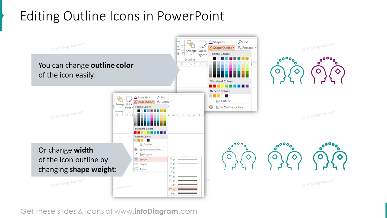 Editabilidad de iconos de contorno en PowerPoint