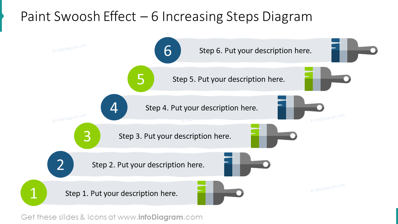 Paint Swoosh Effect - 6 Increasing Steps Diagram Slide