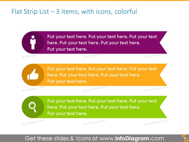 Circular List Template in color for placing 3 items, with icons 