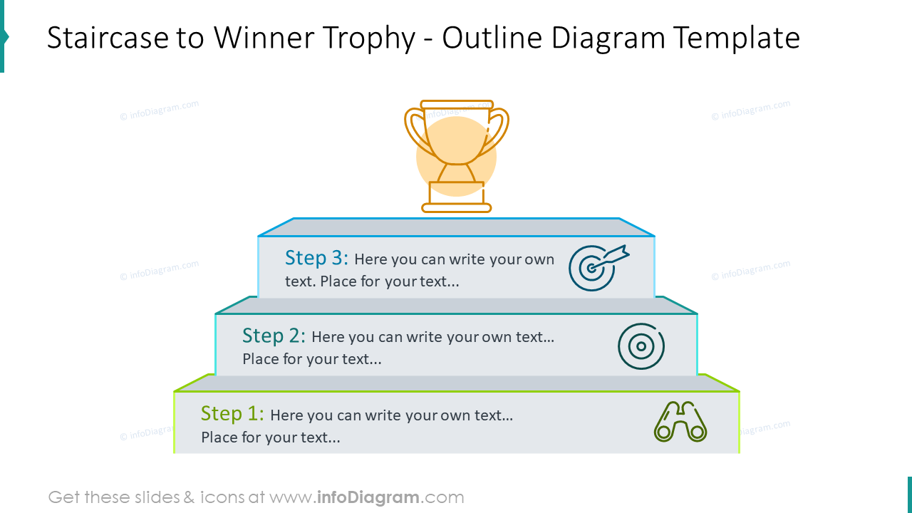 Staircase to winner trophy outline infographics