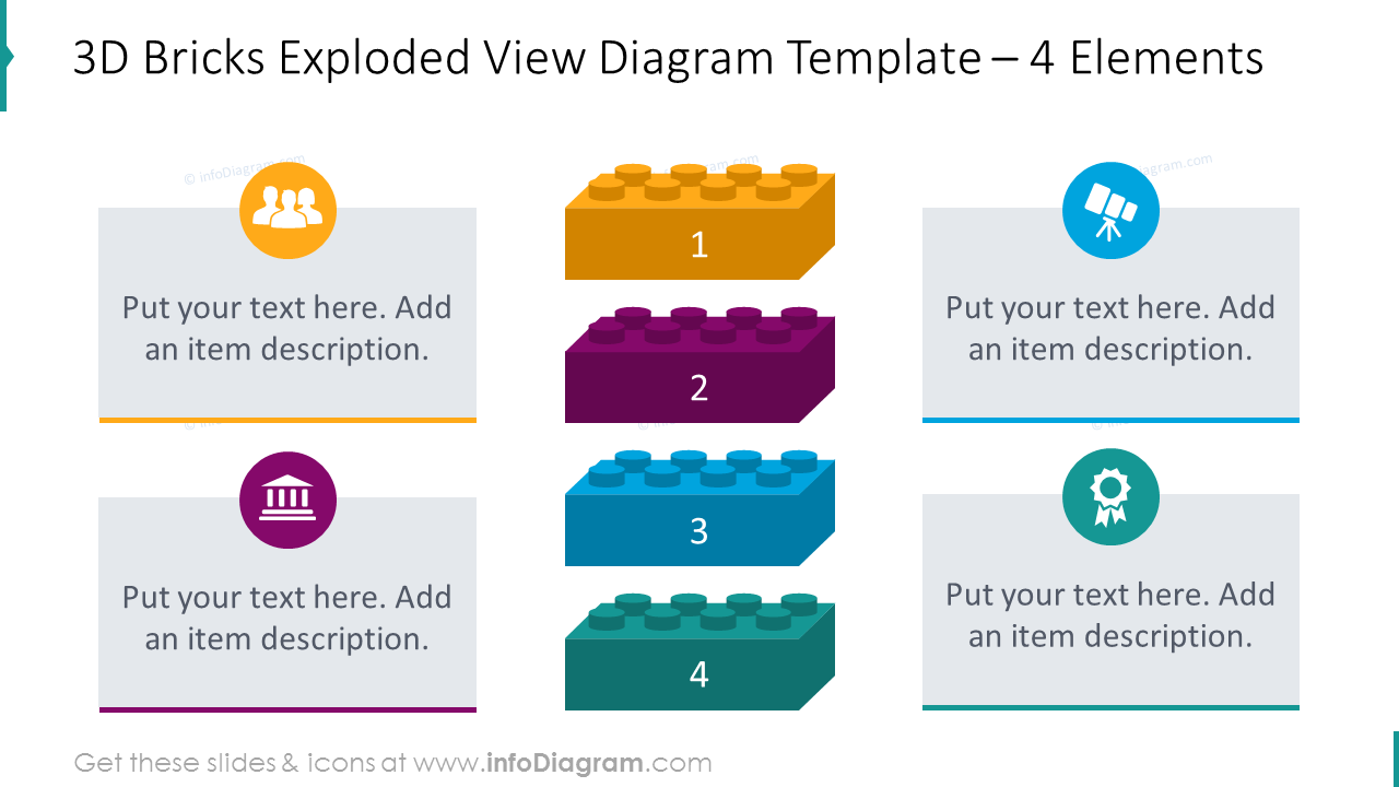 Diagramme en vue éclatée de briques 3D avec 4 éléments.