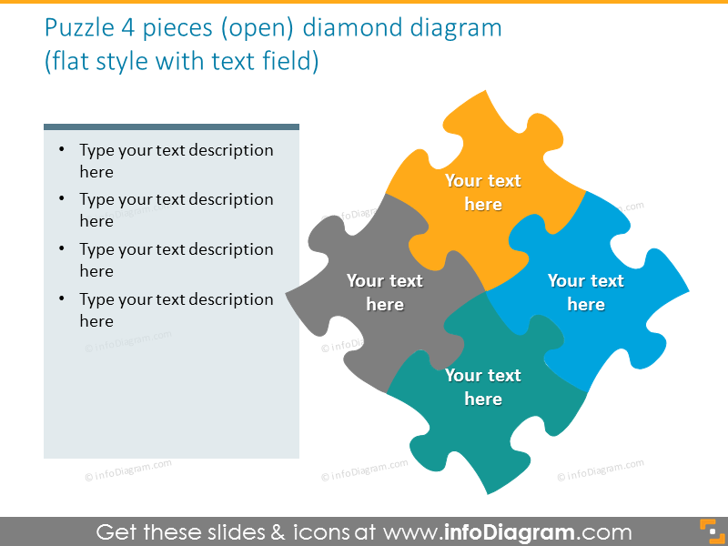 Puzzle 4 Teile offenes Diagramm PowerPoint