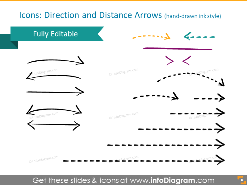 Flèches de direction et de distance dans un style d'encre à main levée