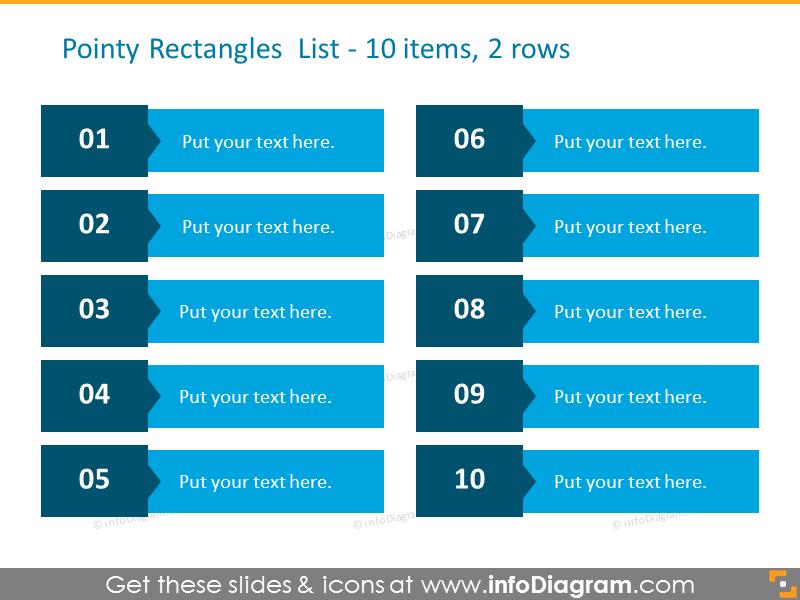 Rectangles plats numérotés répartis en deux rangées