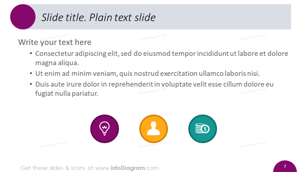 Plain text slide supplemented with icons