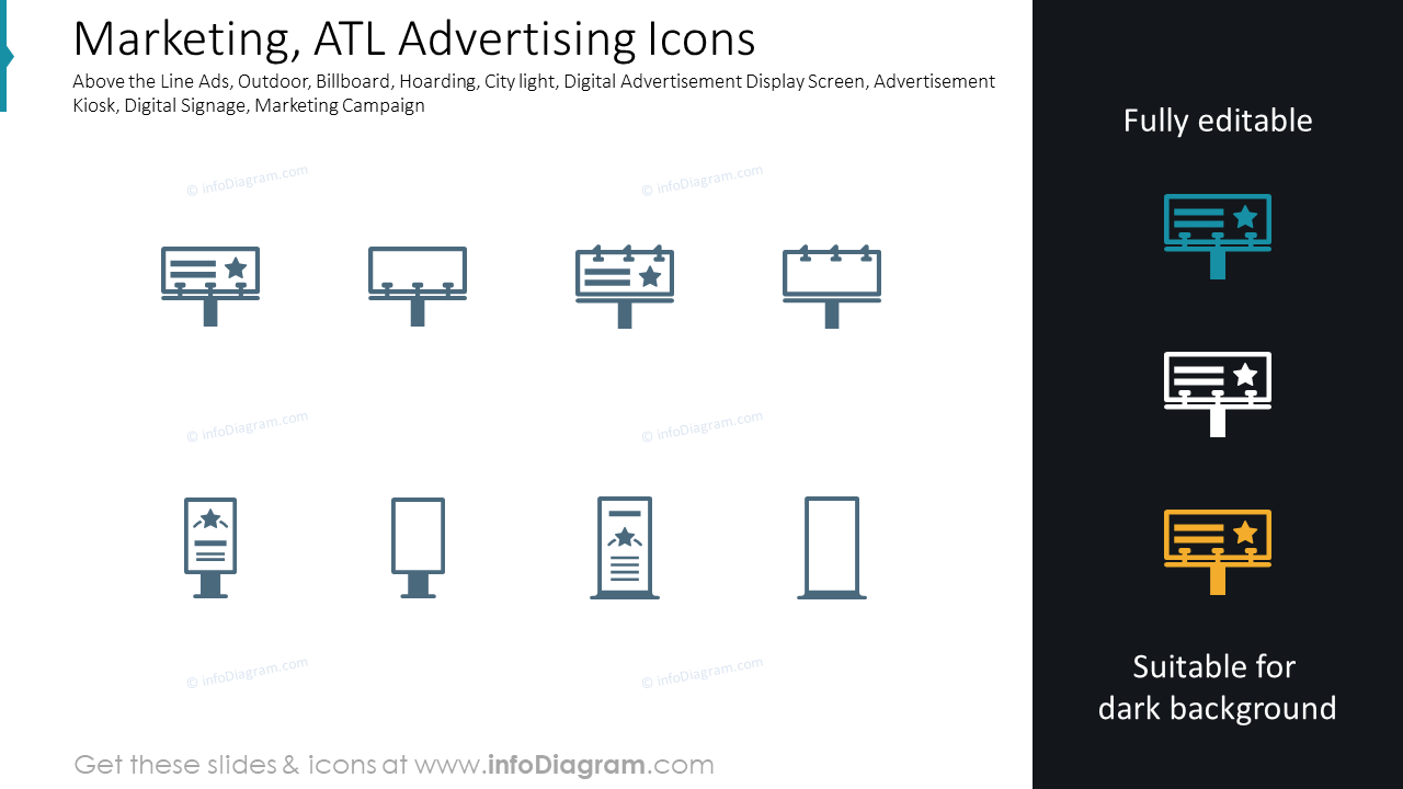 Iconos de publicidad ATL de marketing