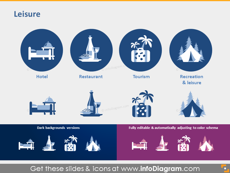 Leisure Tourism Restaurant Hotel Recreation icons ppt