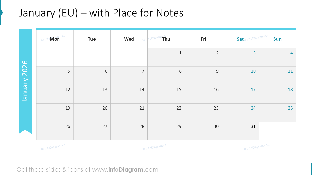 January (EU) – with Place for Notes