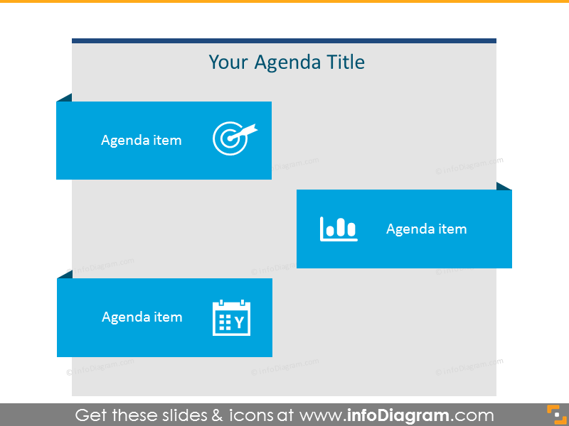 Liste d'agenda plate pour 3 éléments avec des icônes