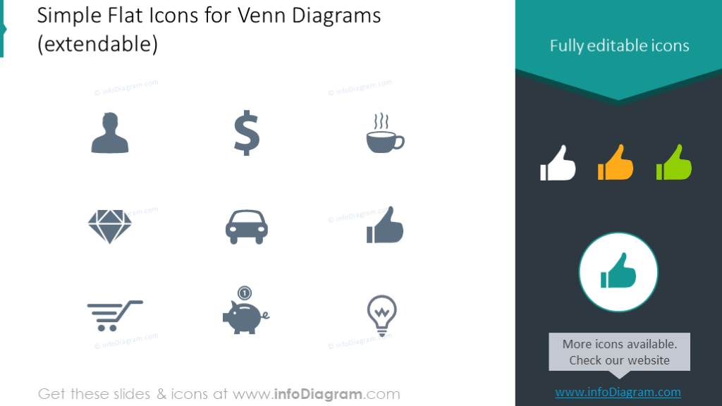 Flat icons set for Venn diagrams
