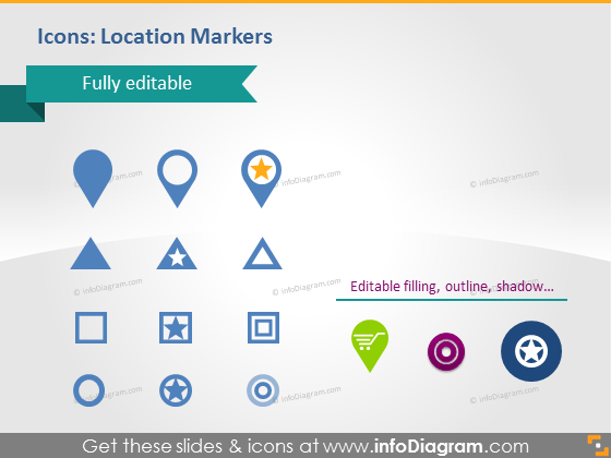 emplacements positions lieux marqueurs de carte épingles étoile clip art pptx