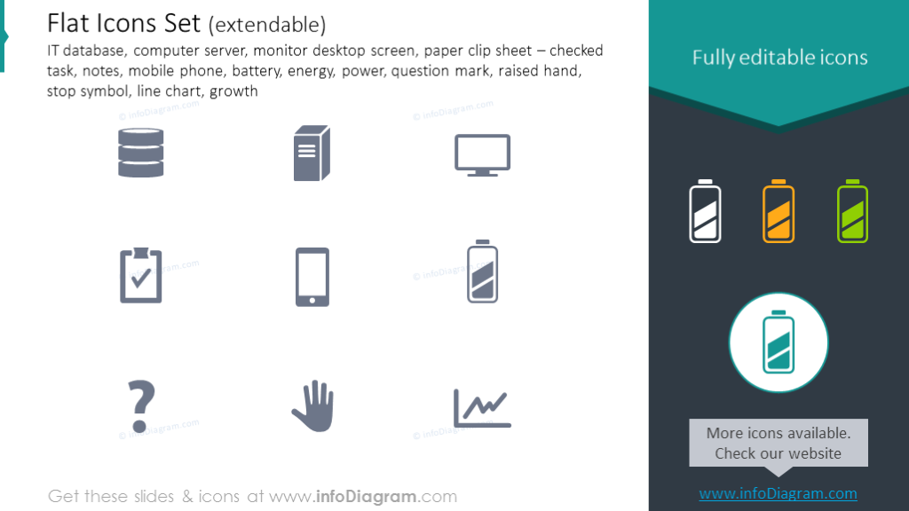 Flat Icons: IT, computer, server, phone, battery, energy, power