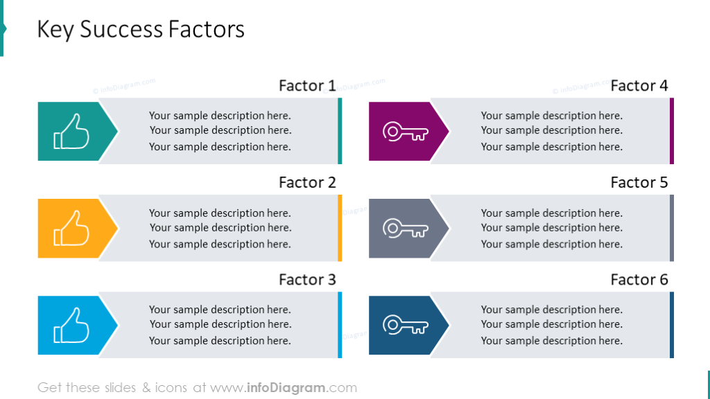 Key success factors list illustrated with outline graphics