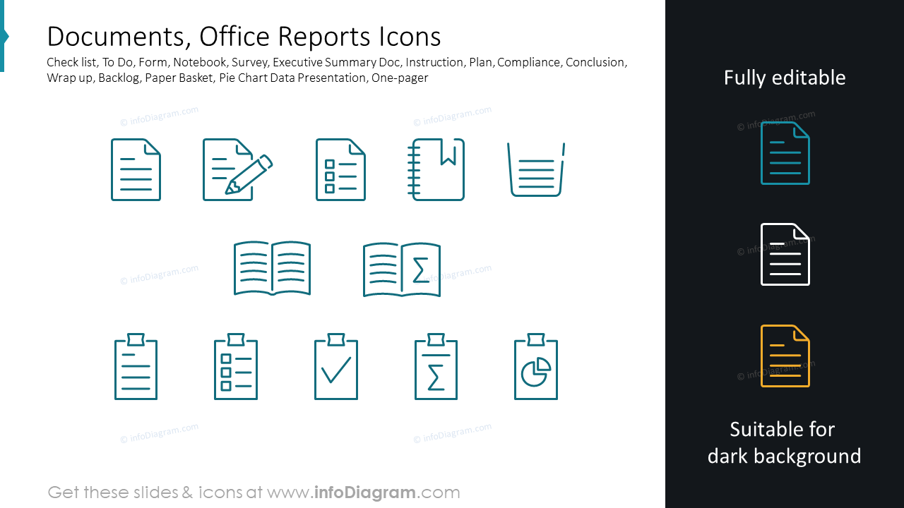 Documents, icônes de rapports de bureau