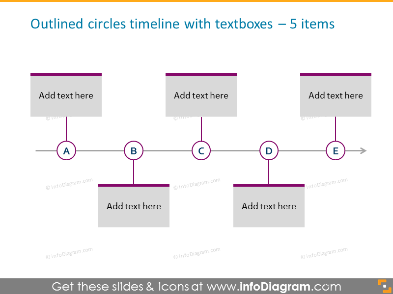 outlined circles template  with rounded callouts for 5 elements
