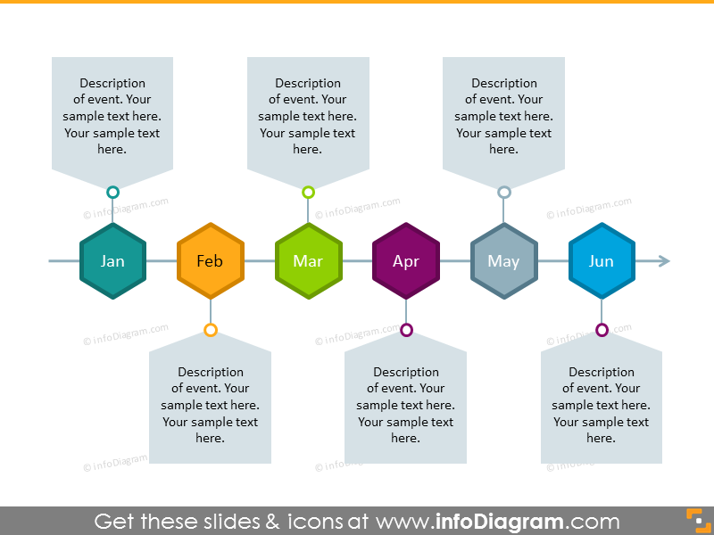 Hexagon Calendar Timeline Diagram for 6 months