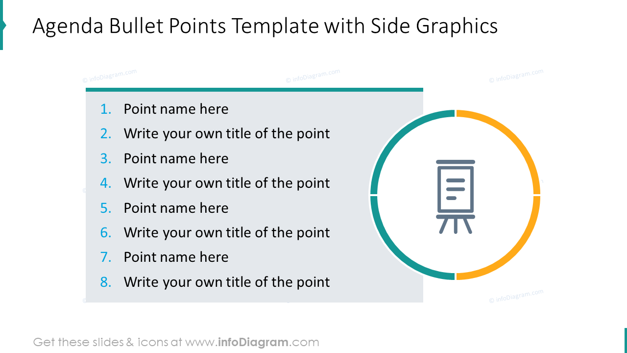 Agenda bullet points template with side graphics