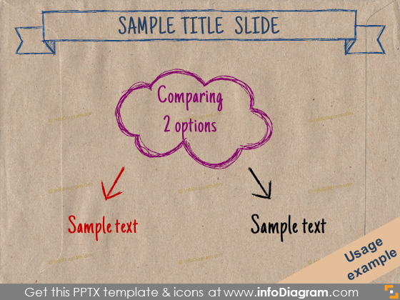 clipart de ppt de comparação de nuvem com seta desenhada à mão em papel ecológico