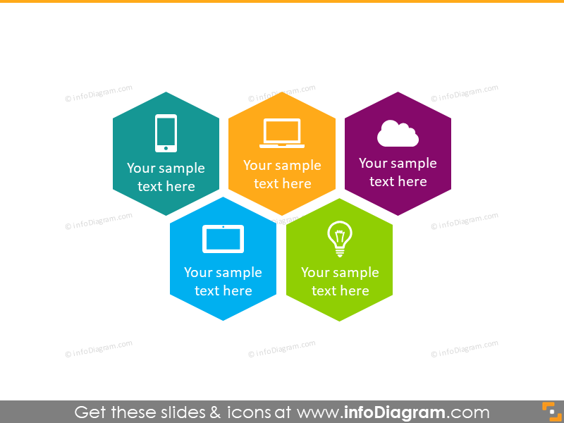 5 gráfico de colores de polígonos PowerPoint