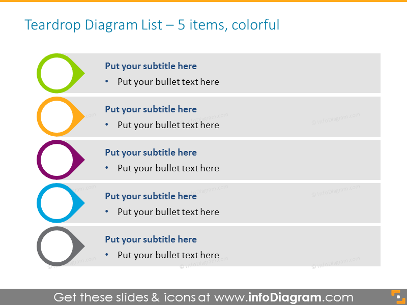 Colored List for placing Activities for 5 items
