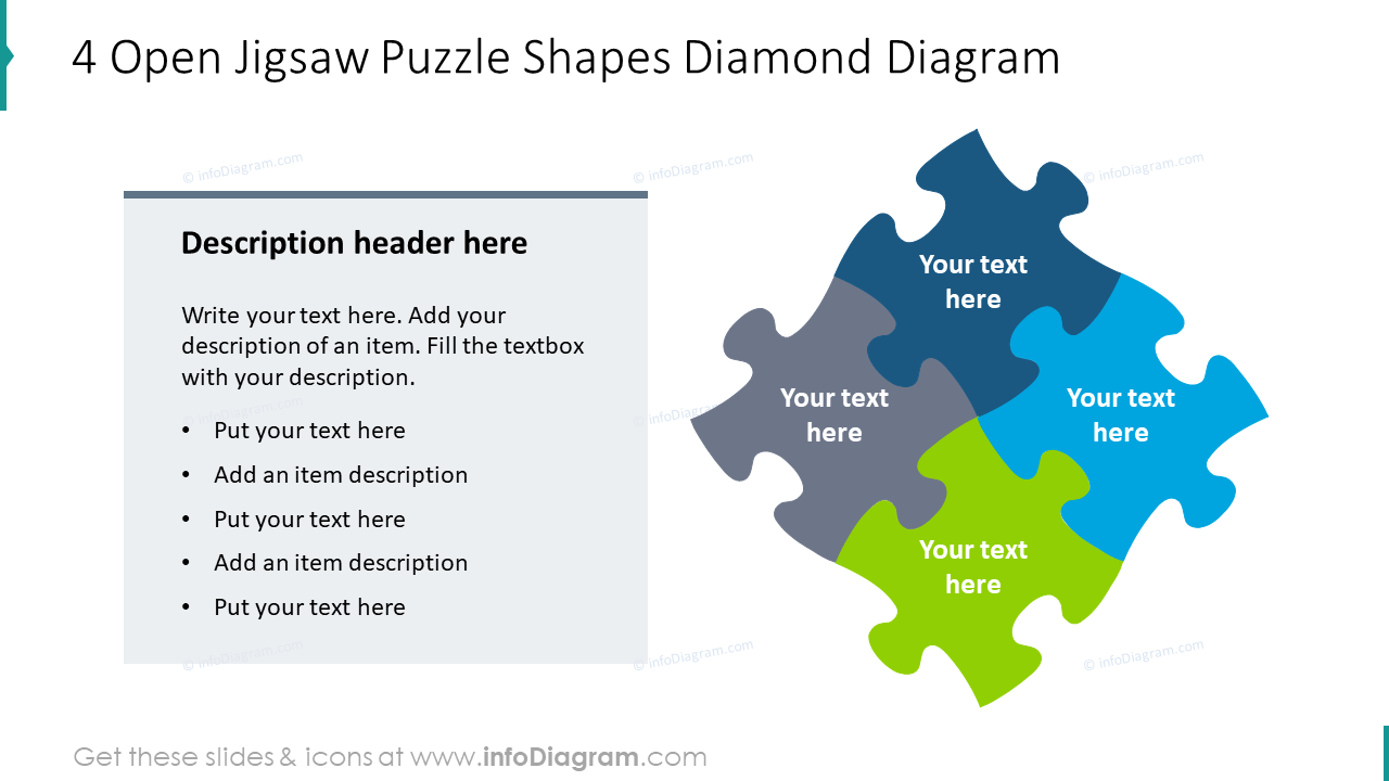 4 diagramas de forma de rompecabezas abierto en forma de diamante