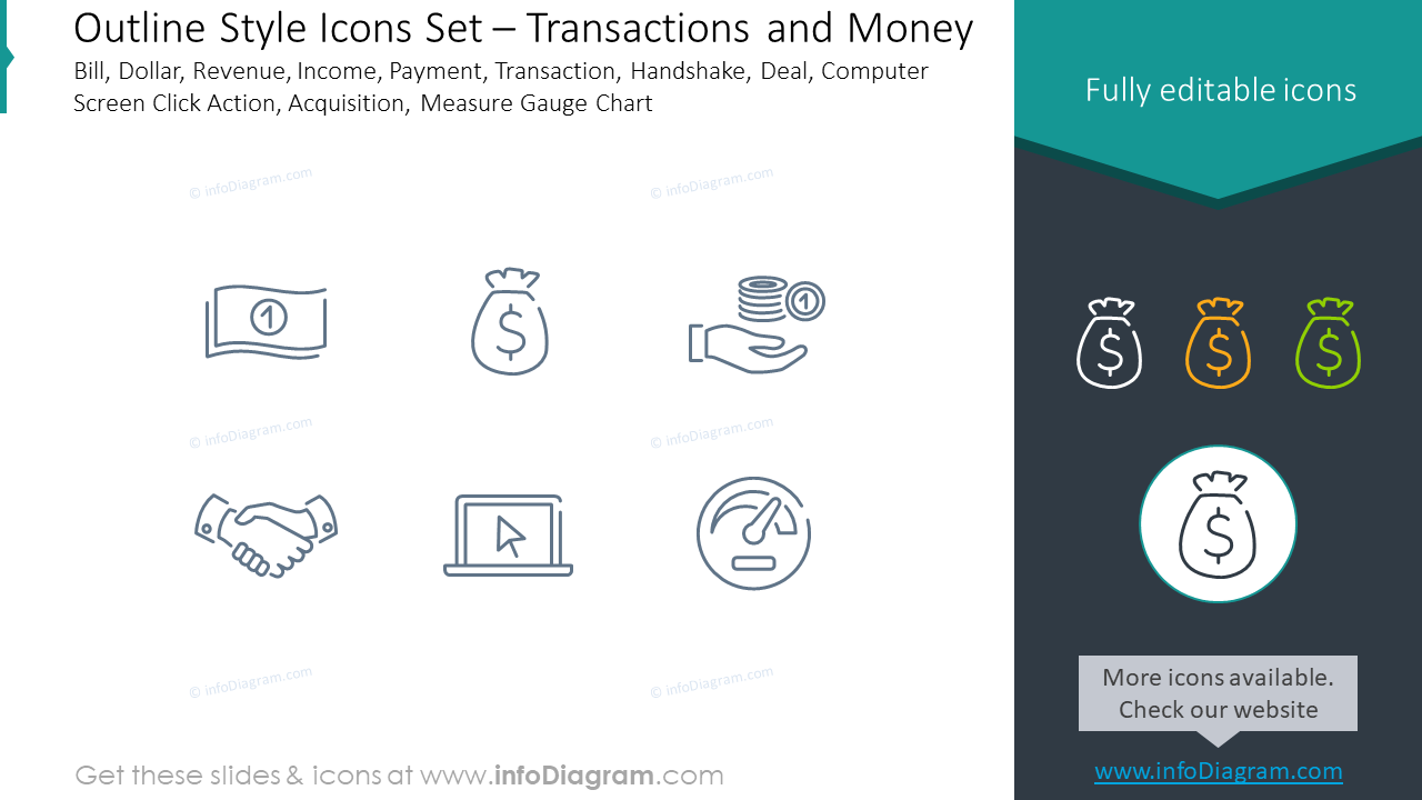 Conjunto de contorno: factura, dólar, ingresos, ingresos, pago, transacción