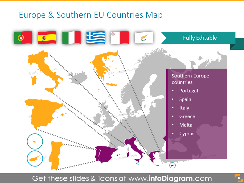 Mapa de los países del sur de la UE