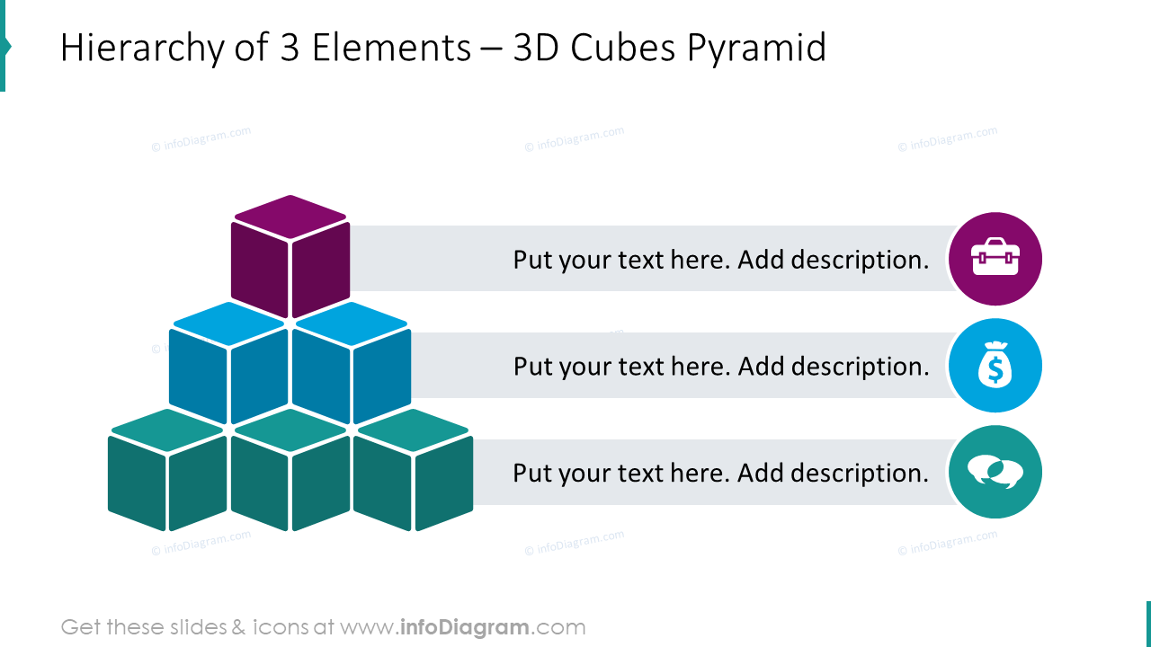 3D Würfel Pyramide Hierarchie von 3 Elementen Vorlage