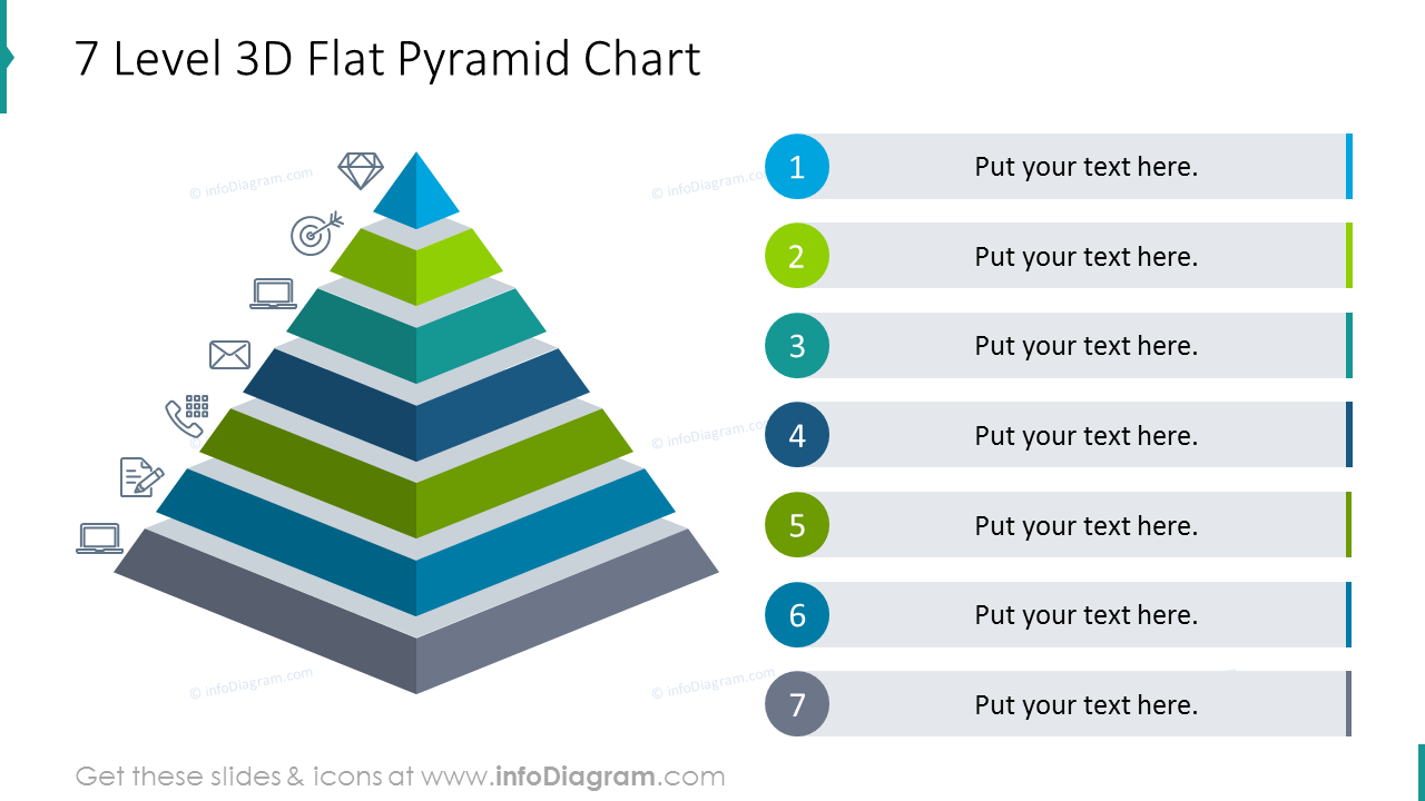 Seven level 3D flat pyramid chart 