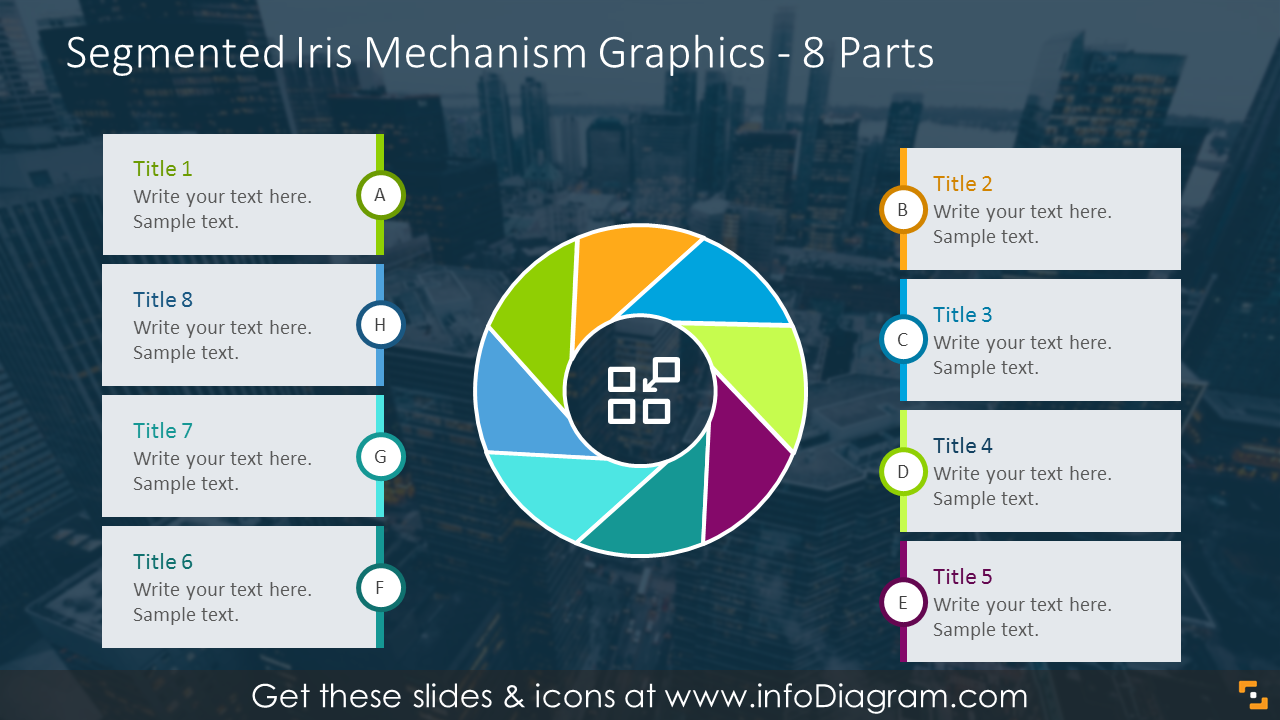8 Teile Illustration durch segmentierten Iris-Mechanismus