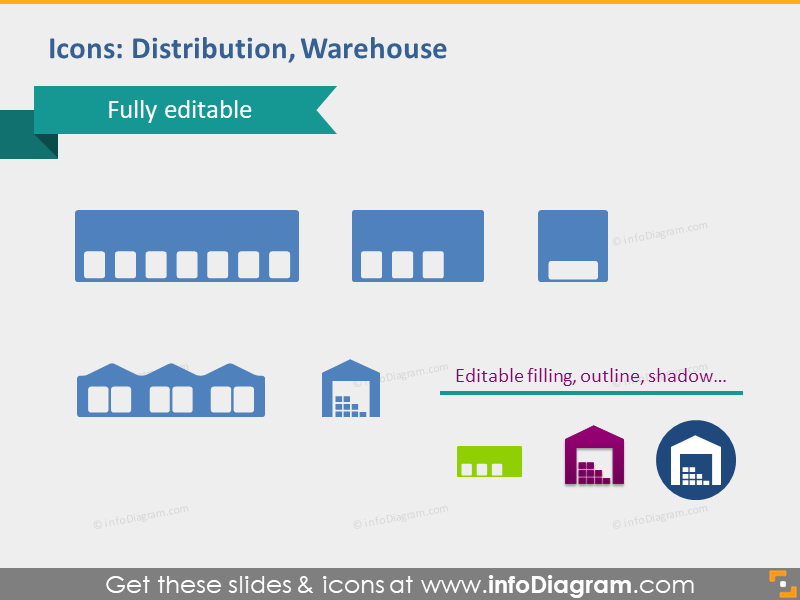 Distribution warehouse magazine icons editable