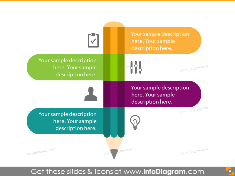 Infographies en forme de crayon plat liste de 4 éléments