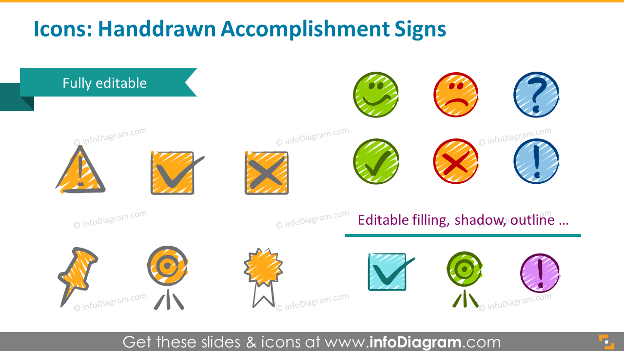 Icons examples: handdrawn accomplishment signs
