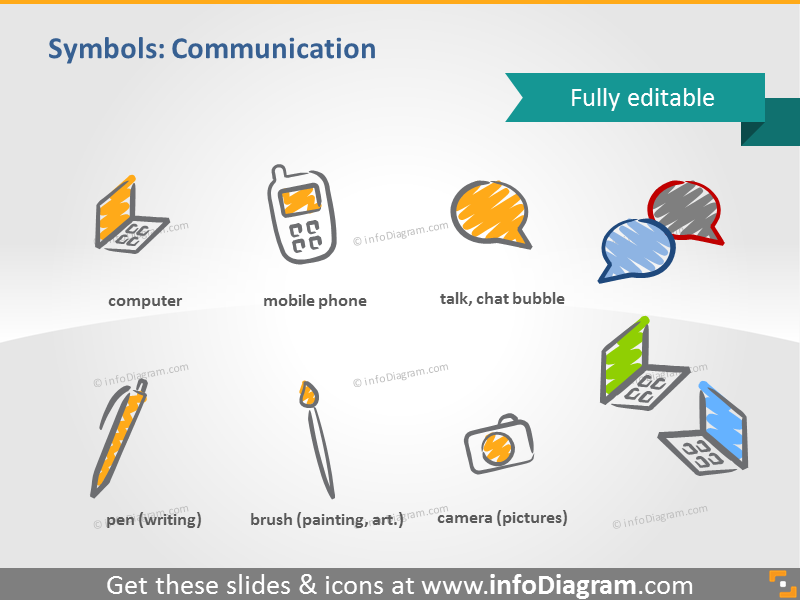 scribble communication chat symbols handwritten pictograms icons ppt clipart