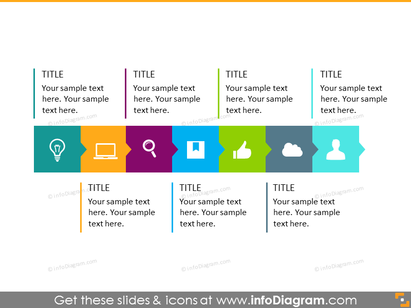 Horizontal Timeline Infographics for 7 stages with icons